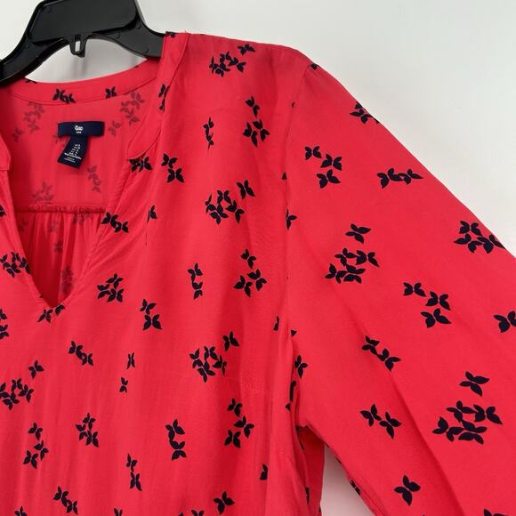 Gap Womens Red Butterfly Print Popover Top Long Sleeve V Neck Boho Size L - Picture 3 of 10